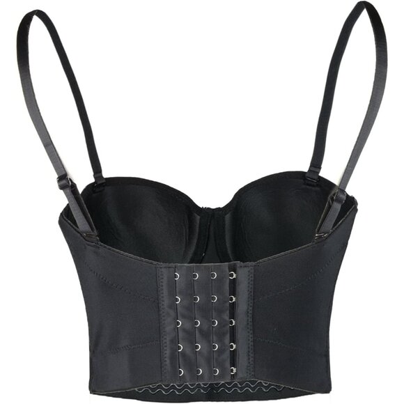 Women Black Floral Bustier Crop Top Sexy White Corset Top by Ellacci - Picture 2 of 8